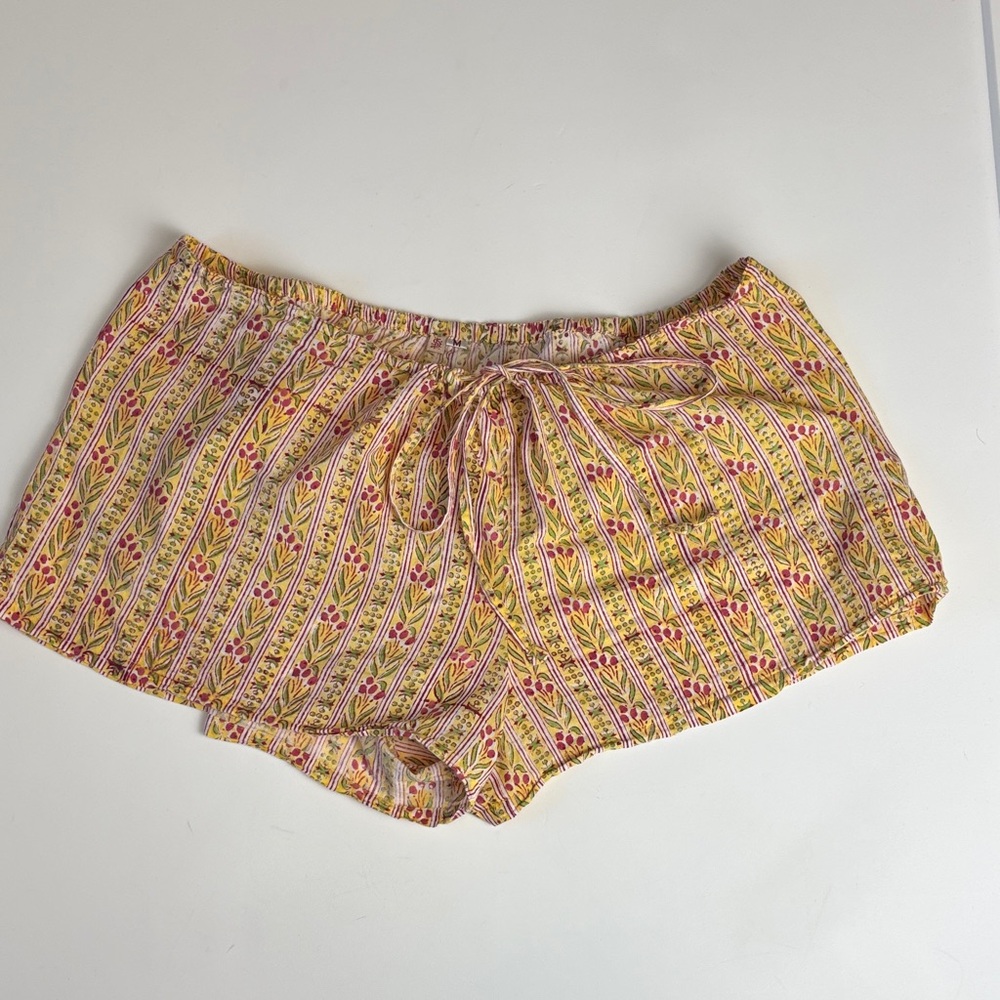 Bundle 2/$30! Anokhi Yellow Floral Stripe Drawstring Lounge Shorts M